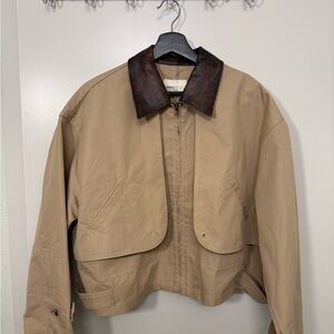 women's Tan Jacket with Brown Collar